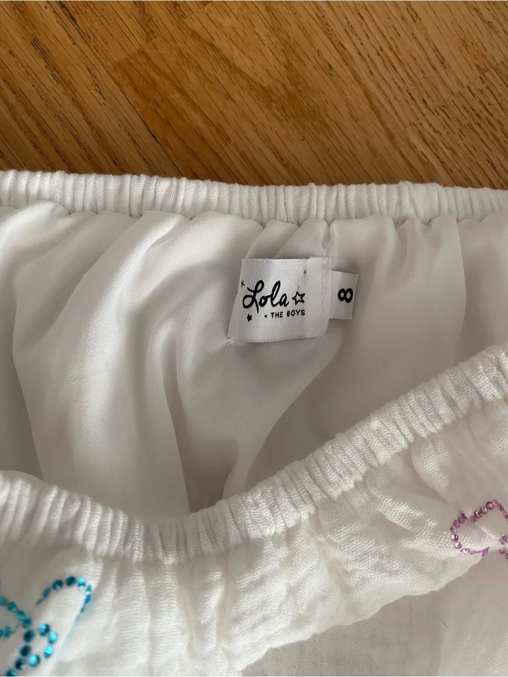 Lola and the boysWhite High-Waist Cotton Gauze Shorts with Multicolor Embroidery